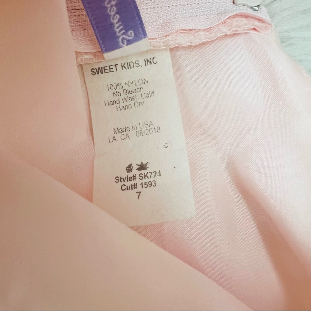 Sweet Kids Soft French Lace  with Dupioni Girls Dress SK724 Blush Color - Picture 6 of 13